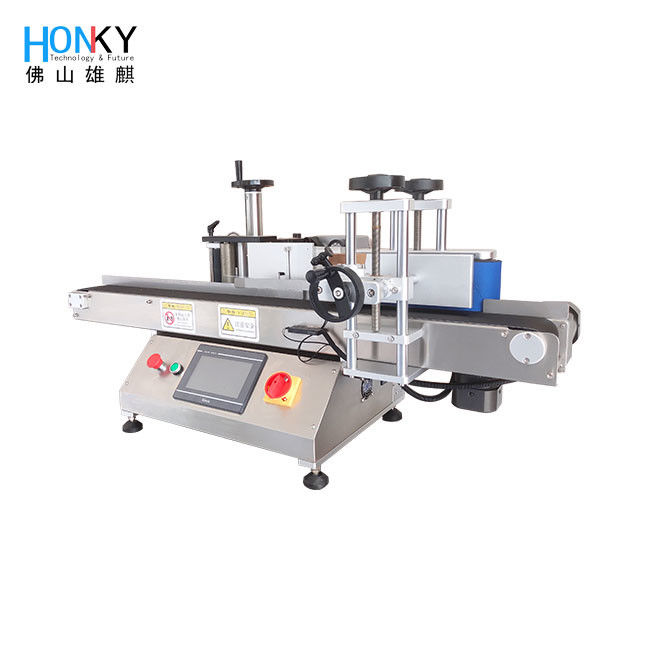 Desktop Round Bottle Labeling Machine with Transparent Label Sensor and Touch Screen Operation at 55 Bottle per minute