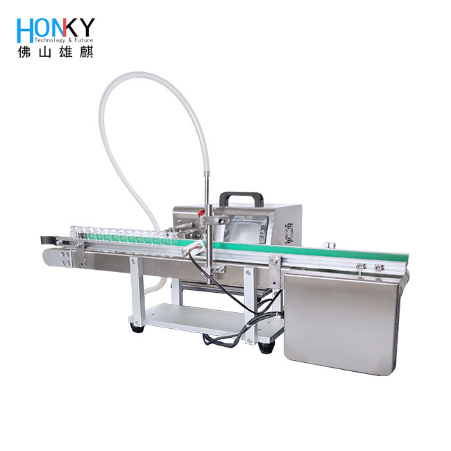 Desktop 5ml Vial Filling Machine Small Filling Line With Bottle Feeding Conveyor And Samll Bach For Cosmetic Oil Filling