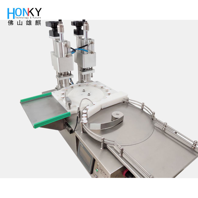 Desktop Automatic 10ml Vial Rotary Capping Machine With Dual Head Cap Crimping