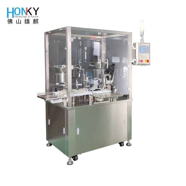 Full Automatic 10ml Vial Filling Capping Machine With Automatic Cap And Plug Feeding Disk Pharma Industry Packing